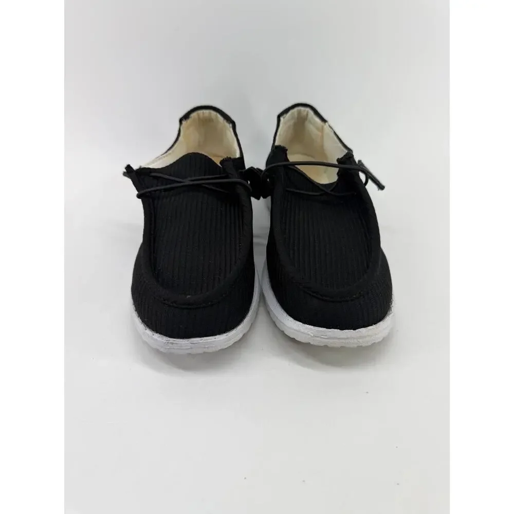 Womens Black Ribbed Canvas Lace Up Loafers Casual Shoes EU 37 Pre-Owned